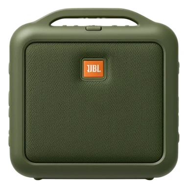 Simple JBL Go Clip 4 portable speaker, military green color, minimal design, iOS emoji style sticker