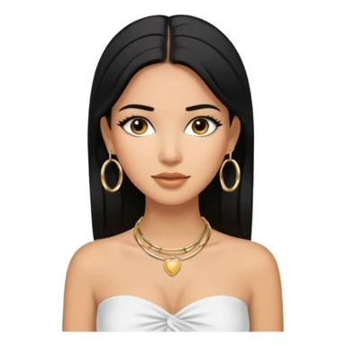 latina makeup olsun, saçları düz, halka küpeler büyük gümüş renginde olsun, kolye taksın ve beyaz bir Bandeau top kıyafet giyisin sticker