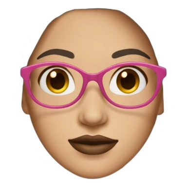 white women with long straight dark brown hair with pink nude glasses and nude lips sticker