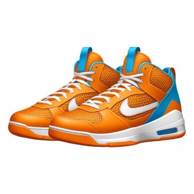 Cinematic Realistic image of a pair of basketball sneakers featuring detailed mesh and leather textures, vibrant color accents and dynamic design lines, illuminated by bold, high-energy arena lighting sticker