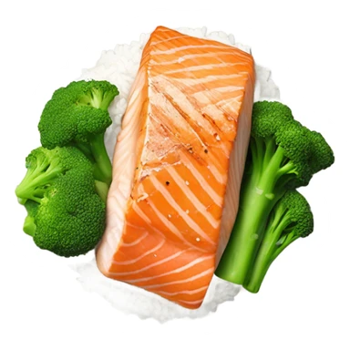 Healthy meal with salmon broccoli and rice sticker