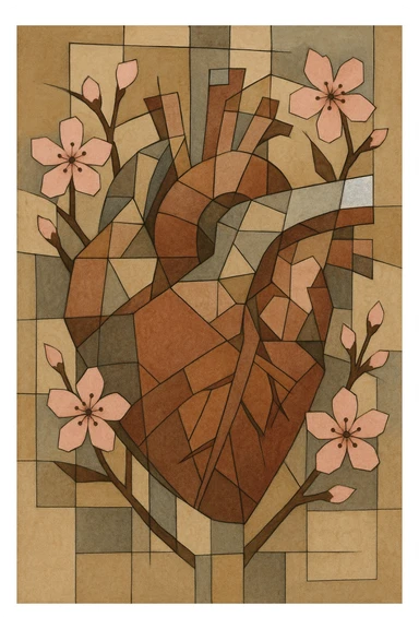 heart with sakura and silver accents sticker