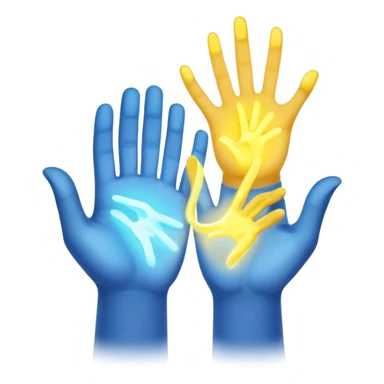 a hand being held by a glowing blue hand and a glowing yellow hand souls sticker