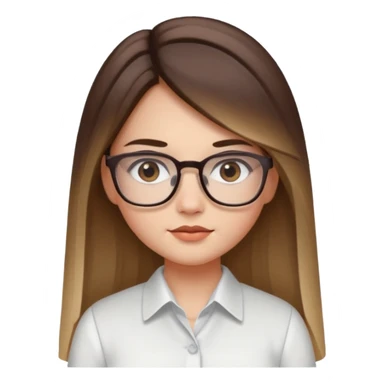 Chica de piel blanca con cabello liso largo con balayage, ojos cafe obcuro con lentes cuadrados, gordita, camisa e vestir blanca sticker