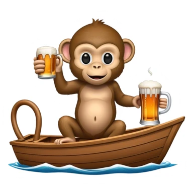 Monkey riding a boat with a cup of beer sticker