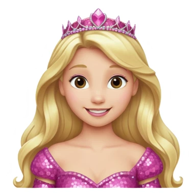 Aurora from Disney Princess with long blonde hair, pink sequin outfit sticker