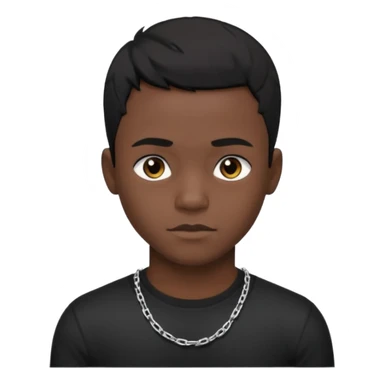 Generate a emoji of a black boy wearing a black compressed T-shirt with short black hair and make him wearing a silver chain and make the chain thin sticker