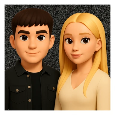 Slightly increase the volume of the upper body of the girl, separate the girl and the boy from each other, and make the skin color the same for both characters. Maintain the cartoonish 3D style in the edit. sticker
