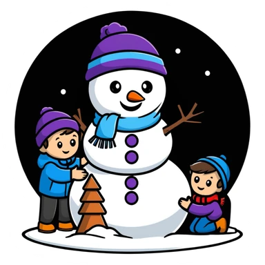 bright and playful kids building a snowman sticker
