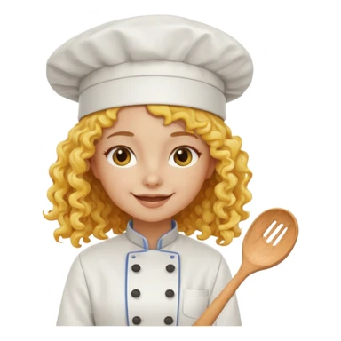 girl, yellow Long curly hair, happy, wearing chef uniform and chef hat sticker