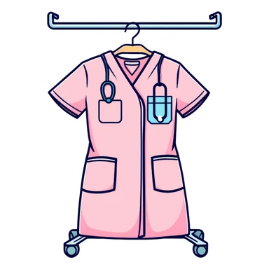light pink medical scrubs uniform hanging on rack without any person sticker