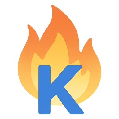 bold full color letter 'K' with dramatic flames around it expressing frustration sticker
