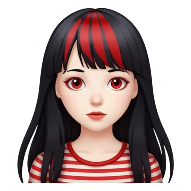 Pale girl, long black hair with red striped hair and bangs sticker