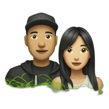asian male rapper and a female songwriter in a huge grassland sticker