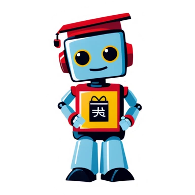a robot wearing a teacher attire sticker
