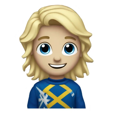 Male with blonde hair and blue eyes waving hand smiling with a Scotland flag sticker