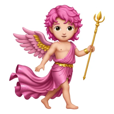 Cupid from Roman Deities with long pink wavy hair, pink sequin toga sticker