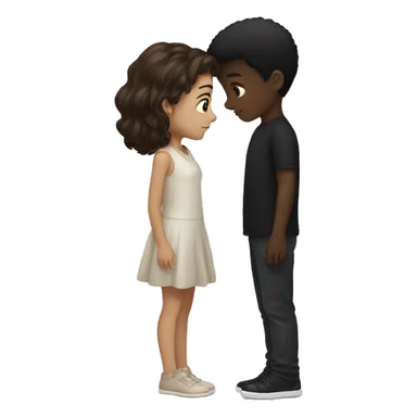Boy girl with brown hair and black boy with black hair kissing  sticker