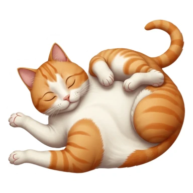 ginger and white small cat eyes closed lying down upside down with paws stretched out in different directions sticker