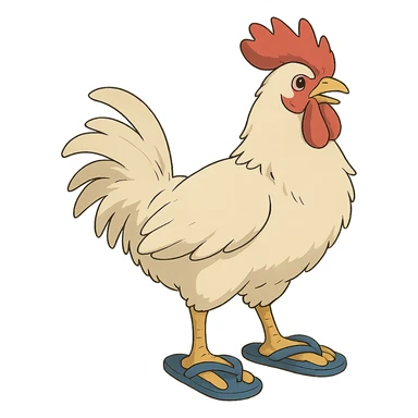 ghibli style white rooster wearing flip-flops sticker