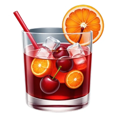 Mach mir einen Cherry Negroni mit viel Eiswürfeln und nur einer Scheibe Orange im Glas und einer Kirsche auf dem Glas sticker