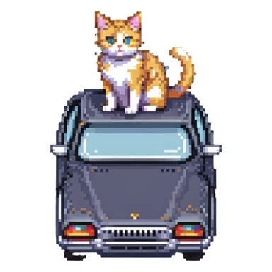a cat sitting on top of a car, pixel art style sticker