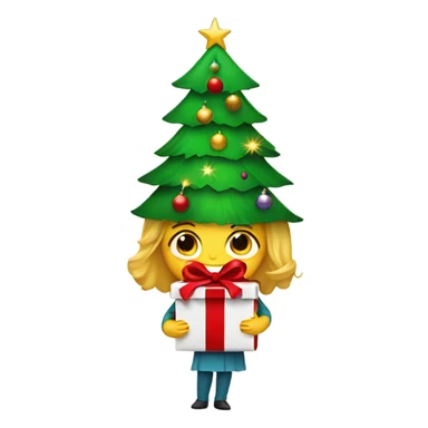 Christmas tree with a girl under it unwrapping a present  sticker