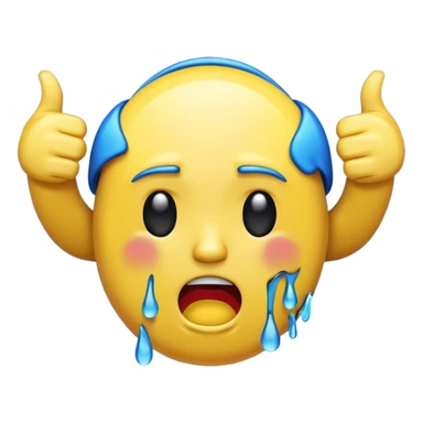 A crying glitchy emoji which is putting a thumbs down sticker