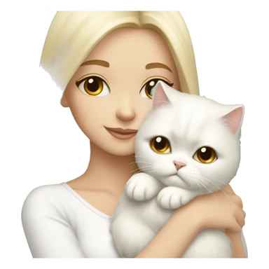 Blonde girl snuggling white Persian cat sticker