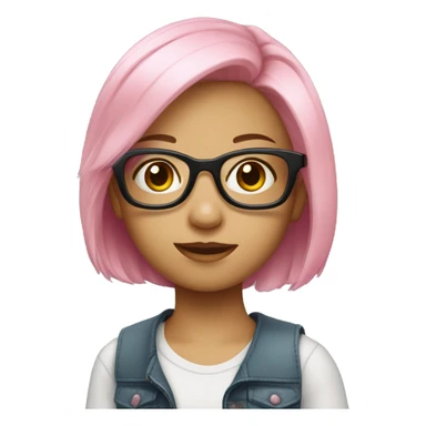 A young girl with pink medium length hair and glasses sticker