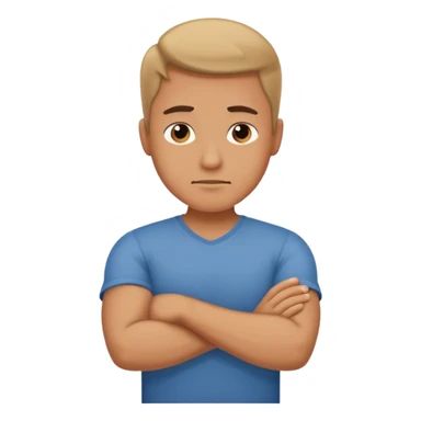 man with arms crossed rejecting sticker