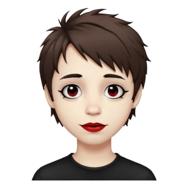 Happy pale Goth boy with shaggy brown hair, and messy black eyeliner , smudged, red, lipstick  sticker