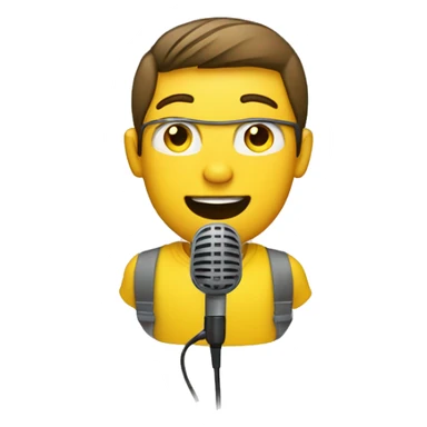create a radio station guy with a microphone and a yellow shirt sticker