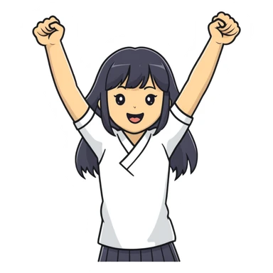 East Asian woman with long black straight hair and bangs cheering for Doosan Bears baseball team sticker