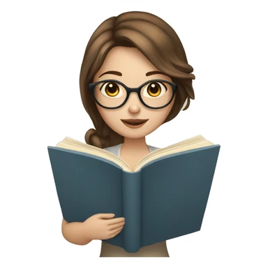 pale girl brown hair with glasses reading a book  sticker