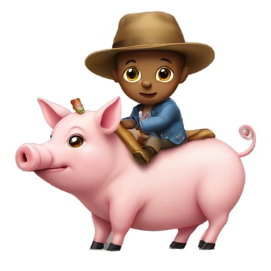 Baby smoke wearing a hat and riding a pig sticker