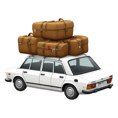 a white peugeot 504 break with few luggage on the roof sticker