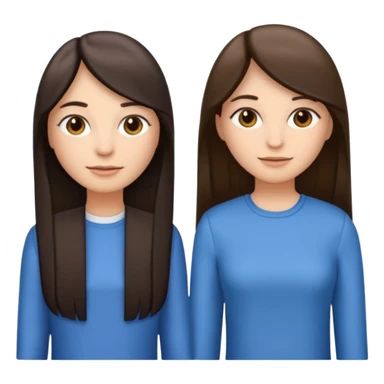 generate me emojis of sisters, one should look older, the other younger. the older one has dark brown hair, long, straight, the younger one is slightly lighter, also straight, long. clothes are any in principle, the main thing is that they more or less look like each other sticker