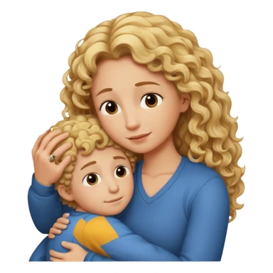 a mother with blond curly long hugging his son with brown hair and like saying its okay sticker