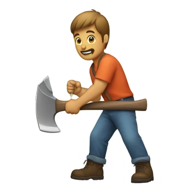 man CUTTING TREE WITH AXE sticker