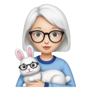 Girl with glasses → holding a toy rabbit sticker