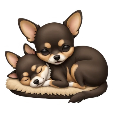 A high-resolution photo-realistic digital illustration of a cute black and tan chihuahua with eyes closed shut sleeping lazily on the ground sticker