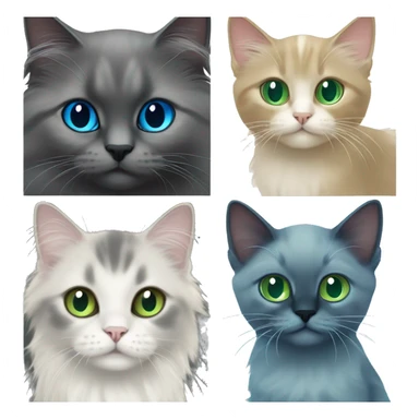 dark grey kitten with green eyes, with a blue mitted ragdoll with blue eyes, and a long haired golden scottish straight with green eyes sticker