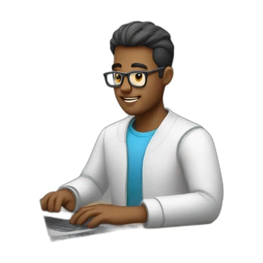 hombre joven trabajando en su laptop de frente sticker