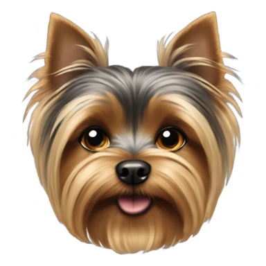 A small Yorkshire Terrier with fluffy golden-brown fur, black back, round face, perky ears, dark eyes, a small nose, and often a top bow or hair tie. sticker