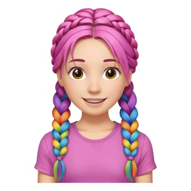 Woman with braided rainbow hair, happy — long braids, pink shirt sticker