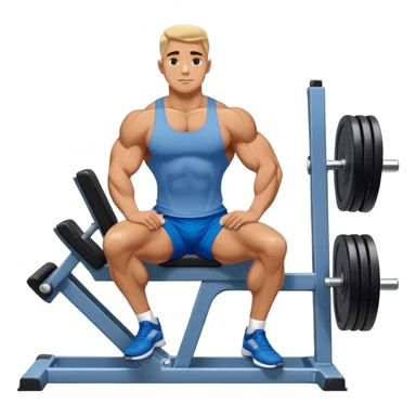 side-view bodybuilder in blue shorts seated weighted calf-raise machine on his tip toes sticker