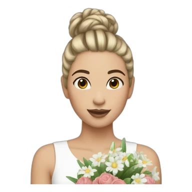 Girl white skin - hair bun - holding some bouquet sticker