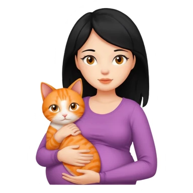 pregnant black hair woman with orange cat sticker