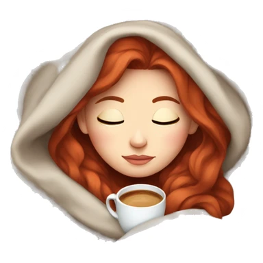 white girl with red hair inside a blanket sipping coffee eyes closed sticker